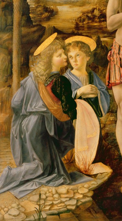 The Baptism of Christ by John the Baptist (detail) by Leonardo da Vinci